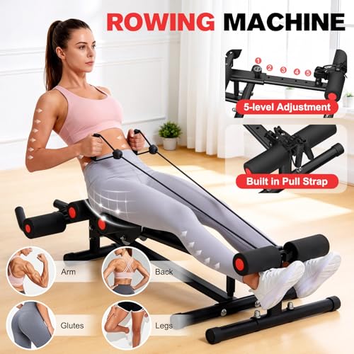 DERACY Ab Workout Machine Adjustable Ab Trainer Abdominal Trainer for Home Gym Foldable Ab Crunch Machine for Core 440 LBS - color: Black - Red