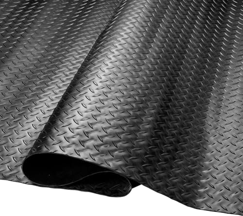 SEAL 4 x 8 FT Premium Garage Floor Mat, Solid 2.8mm Thick Lay-Flat Black Commercial Grade Heavy Duty Parking Mat for Golf Cart, Workbench, ATV, Water/Stain Resistant Runner (Embossed Diamond Plate) - size: 96"L x 48"W x 0.1"Th