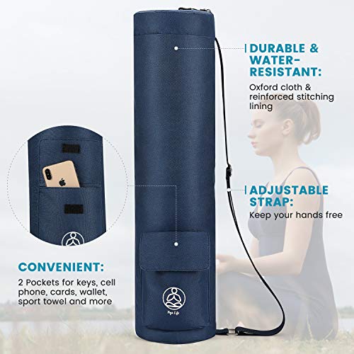 Gonex Yoga Mat Bag with Full-Zip Design, Fits Most Mats | 600D Oxford Fabric, Wet Pocket, Front Zip Pocket, Adjustable Strap, Fits Mats up to 26" - color: Dark Blue