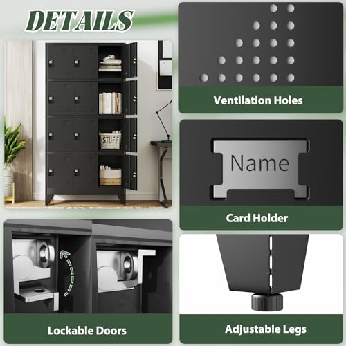 Metal Lockers for Employees-12 Doors Storage Locker with Shelves and Lockable Steel Cabinet for School,Gym,Office,Staff,Assembly Required,Black - color: Black, size: 12Doors