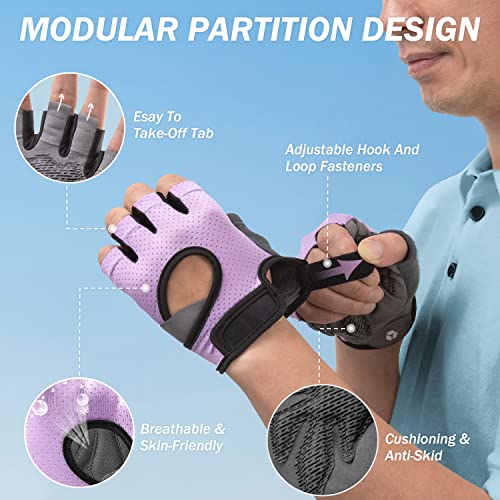 LIFECT Freedom Workout Gloves, Knuckle Weight Lifting Shorty Fingerless Gloves with Curved Open Back, for Powerlifting, Gym, Women and Men - color: Purple, size: X-Small