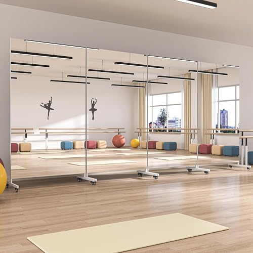 Hasipu 65" x 22" Large Full Length Rolling Mirror with Wheels, White | Tempered glass, sturdy metal frame, smooth rolling casters, removable stand, ideal for gym, dance studio, bedroom & yoga. - color: White, size: 65"L x 22"W
