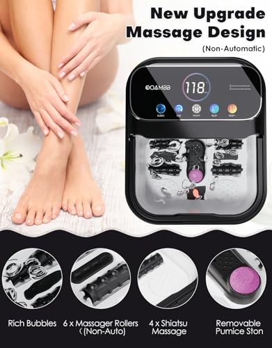 OOAMBB Collapsible Foot Spa with Heat, Bubble,Temp Control,Remote Control, Color Touch Screen Foot Bath Massager with 6 Massage Rollers,Foot Soaking Tub (Black) - color: Black