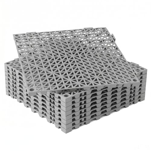 RITOLLO Modular Interlocking Cushion Drainage Floor Tiles, 9-Pack 11.8"x11.8" PVC Raised Non-Slip Interlocking Mats with Drain Holes for Deck, Pool, Garage, Shower, Patio, Bathroom, Sauna, Yard -Gray - color: Grey, size: 9-Pack