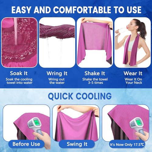 Hosuly 100 Pack Cooling Towels, 40"x12" Cooling Towels for Neck and Face Breathable Soft Chilly Sweat Rag Microfiber Sport Rags for Gym Yoga Golf Running - color: Rose Red