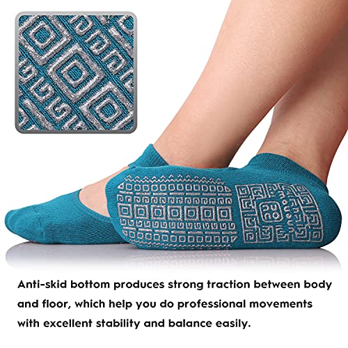 unenow Non Slip Grip Yoga Socks for Women with Cushion for Pilates, Barre, Home - color: 3 Pairs-purple/Dark Grey/Blue