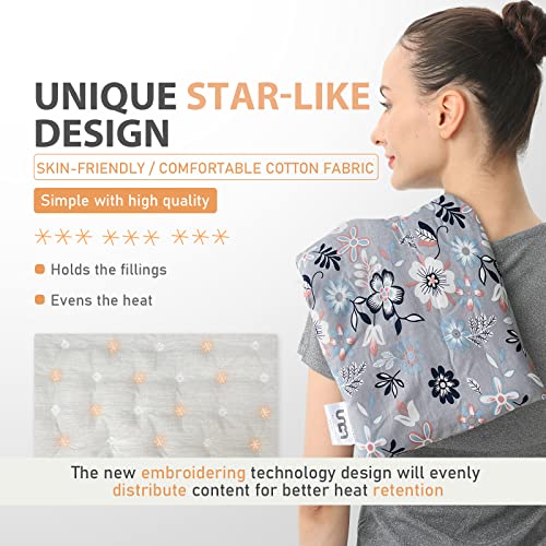 UNCN Wide Microwave Heating pad with Washable Cover 9.5x16in Microwavable Hot Pad for Neck Shoulder, Cramps, Back Pain Relief, Cordless Warm Compress Weighted Moist Heat Pack for Aches, Unscented - color: Flower