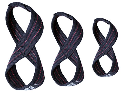 Deadlift Straps Figure 8 Loop Lifting Straps The #1 Choice for Power Lifters weightlifters workout Enthusiasts - color: Black with RED Strips, size: 80 cm 8.0"+ And Up Wrist Circumference