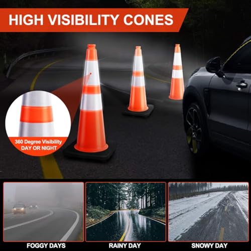 (8 Pack) BESEA 28” inch Traffic Safety Cones Orange Road Parking Cones Heavy Duty Construction Cone Structurally Stable for Traffic Control at Public Place - size: 28 inch