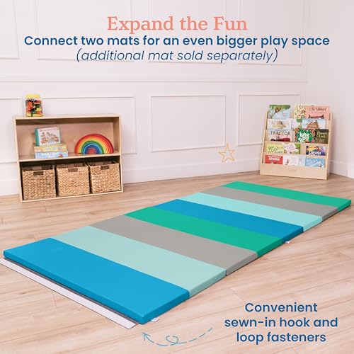 ECR4Kids SoftZone 4-Section Rainbow Runway Activity Mat, Folding Playmat, Contemporary - color: Contemporary