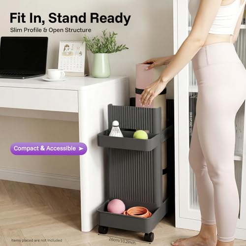 Workout Equipment Storage Cart, Floor Standing Multifunctional Fitness Gear Organizer Rack with Wheels for Home Gym, Yoga Studio, Gray - color: Gray