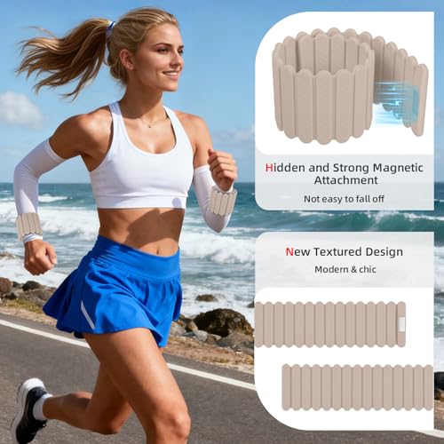 Abahub Adjustable Wrist & Ankle Weights 2Pack, Wearable Silicone Weighted Bracelet for Women, Arm Leg Weights for Home Gym Workout, Jogging, Yoga & Pilates - color: Magnetic Beige, size: 2.2LB Pair (1.1LB Each)