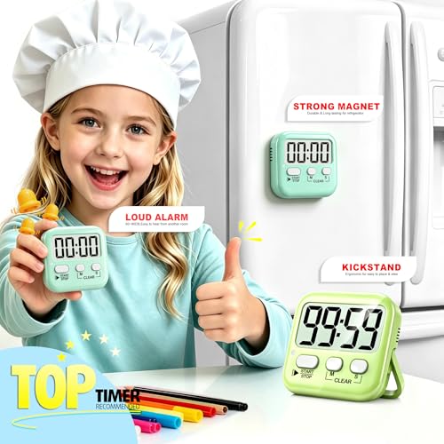Antonki 2 Pack Digital Timer for Kids, Magnetic Countdown Kitchen Timers for Cooking, Egg, Classroom, Teacher, Exercise, Study, Oven - Battery Included - color: 2 * Amazing Macaron ( 98%+choice for Kids )
