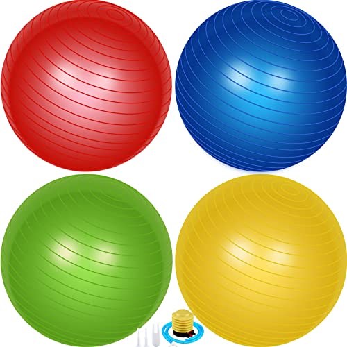 Leyndo 4 Pcs 26 Inch Yoga Exercise Ball Pilates Pregnancy Birthing Fitness Ball with Quick Pump Anti Burst for Improved Posture, Balance, Yoga, Pilates, Training - color: Bright Color