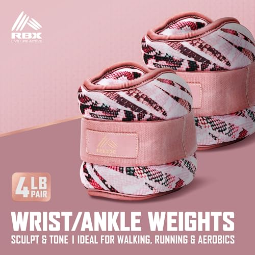 RBX Wrist & Ankle Weights Set, Adjustable Comfort Fit for Training & Toning - color: Brown, size: 4lb (2lb Each)