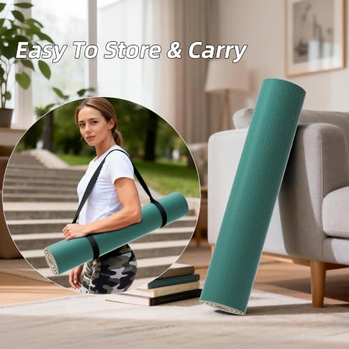 HAHE Wide Yoga Mat 72"x32"x0.4" Thick Pilates Mat with Carrying Strap | Exercise Mats for Home Workout, Wide Non-slip Exercise Mats, Double-Sided POE Fitness Mat for Yoga, Pilates & Travel - color: Cyan+Milk Coffee