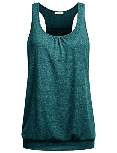 Miusey Womens Sleeveless Round Neck Loose Fit Racerback Yoga Tank Top - color: Green, size: Small