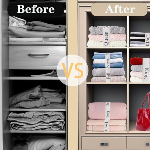 12 Pieces Bed Sheet Organizer Bands, Closet Organization Sheet Straps, Linen Labels Bedding Bands, Elastic Bed Sheet Storage Sheet Keepers （6PcsQueen 6PcsKing ） - color: Pink, size: 12PCs (6 Queen & 6 King)