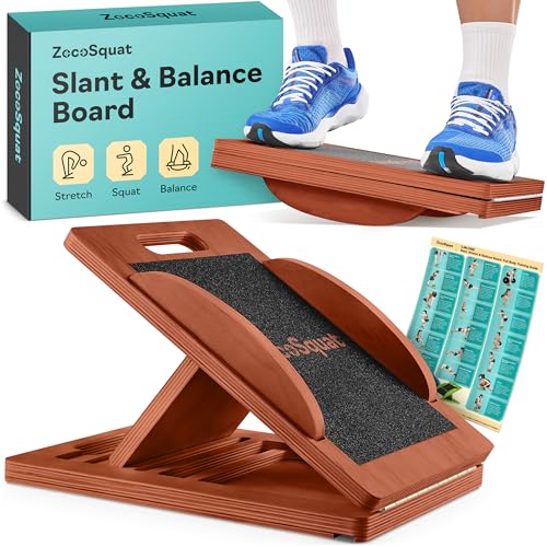 Slant Boards for Exercise, Wooden Slant Board, Calf Stretch Board with 7 Incline Angles, Velour Board, Balance Board & Calf Stretcher, Portable Incline Board for Physical Therapy, Ankle Mobility, Heel & Knees - color: Dark Brown