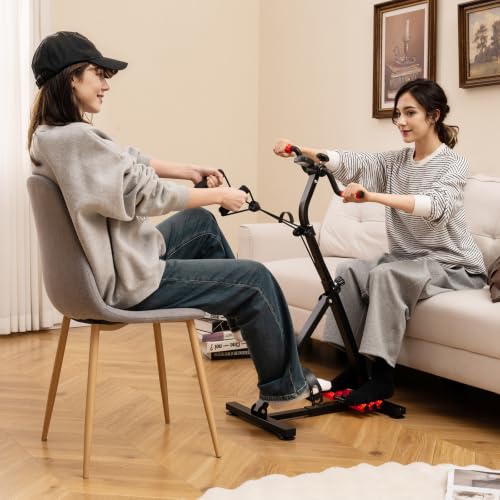 Pedal Exerciser Bike for Seniors, Hand Arm Leg Knee Physical Therapy Exercise Bike with Monitor - color: Red & Black