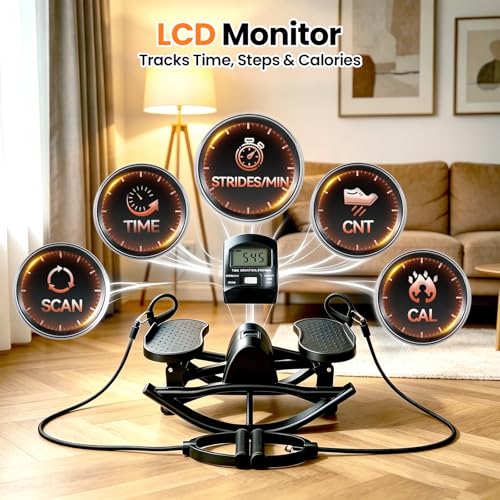 Rock Fitness Stepper, Portable Rock Stepper Side to Side with Digital Display & Resistance Bands, Low Impact Stair Stepper for Exercise at Home,Aerobic Workout Machine,330LBS Loading Capacity - color: Black