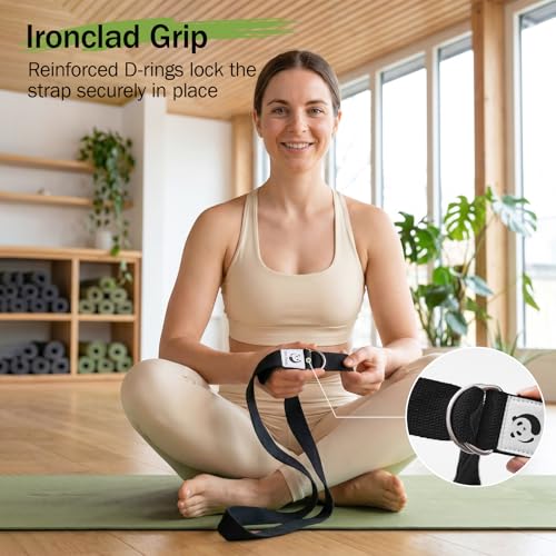 Slim Panda Yoga Strap for Stretching,Cotton Yoga Strap with Adjustable D-Ring Buckle,Non-Elastic Yoga Belt for Pilates,Gym Workouts,Physical Therapy,Improve Flexibility - color: Grey, size: 8 Feet