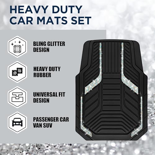 PIC AUTO Car Floor Mats, Leopard Sparkly Crystal Bling Glitter Car Mats Set, Front and Rear Heavy Duty Rubber Car Mats with Anti-Slip Backing, All Weather, Trim-to-Fit for Automotive SUVs, Sedan, Vans - color: Leopard
