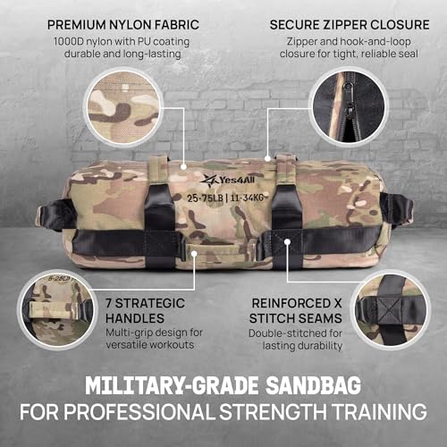 Yes4All Sandbags for Working Out, Adjustable Sand Bags for Weight Training with Handles, Multiple Colors & Sizes 5-200lbs - color: J. Camouflage - M (25-75 Lbs)