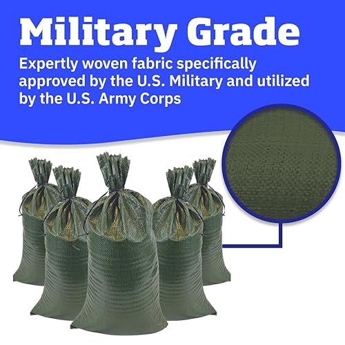 DURASACK Heavy Duty Sandbags with Ties, 14x26, Empty, Green, Pack of 50 | Woven Polypropylene Sandbags for Flood Control with 1600 Hours of UV Protection, 50 lbs Capacity - color: Green, size: 50 Sandbags