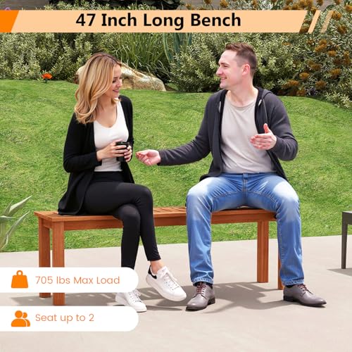 Tangkula 47 Inch Patio Wood Bench, 2-Person Backless Bench w/Slatted Seat, Indoor Outdoor Dining Bench for Backyard, Poolside, Entryway, Porch - size: 47"