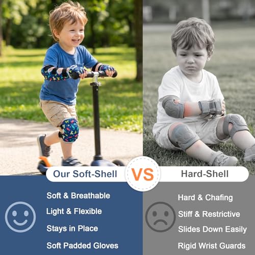 Soft Toddler Knee Pads and Elbow Pads Set with Bike Gloves | Non-Slip Toddler Knee Pads for Boys Girls 2-4 Years, Breathable Kids Protective Gear for Balance Bike, Scooter, Bicycle - color: Blue