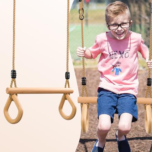 YAERSI Children's Trapeze Swing Bar with Wooden Gym Rings,Trapeze Bar for Swing Set （Water Drop） - color: Semicircle