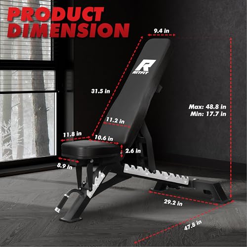 RITFIT Adjustable Weight Bench, Incline Decline Flat, 1300LB Capacity | Full Body Workout Bench for Home Gym Strength Training, 10 Backrest Positions, 3 Seat Angles, Heavy Duty Steel Frame - color: Black