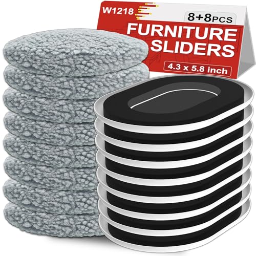New Upgrade Furniture Movers Sliders: Multi-Surface Furniture Sliders | 5.8*4.3" Moving Sliders with Groove - Oval 8PCS Moving Pads and 8 Hardwood Socks - Protect Floor and Easily Move Furniture - size: 5.8*4.3in Oval 8+8Pack