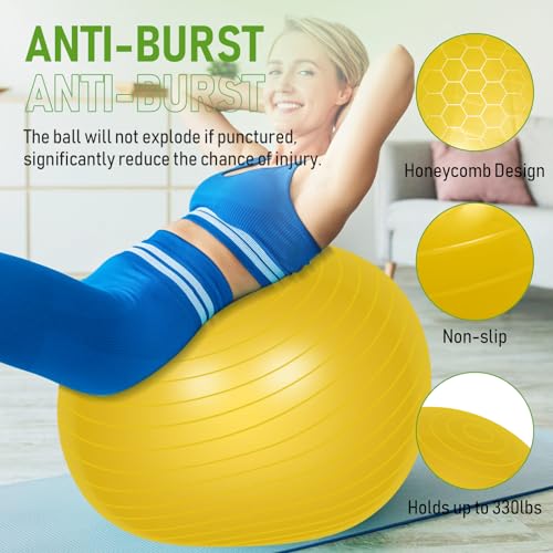 Leyndo 4 Pcs 26 Inch Yoga Exercise Ball Pilates Pregnancy Birthing Fitness Ball with Quick Pump Anti Burst for Improved Posture, Balance, Yoga, Pilates, Training - color: Bright Color