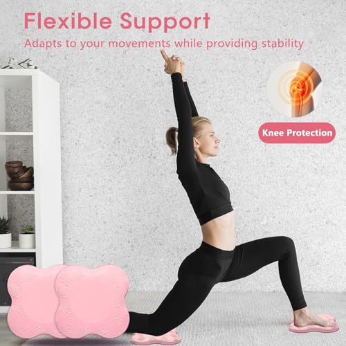 2 Pack Yoga Knee Pads Mat Set - Extra Thick Foam Kneeling Pad Cushion for Knees, Elbows, Wrists, Head - Yoga Essentials for Women Men, Non-Slip Pilates, Meditation, Floor Workouts - color: pink