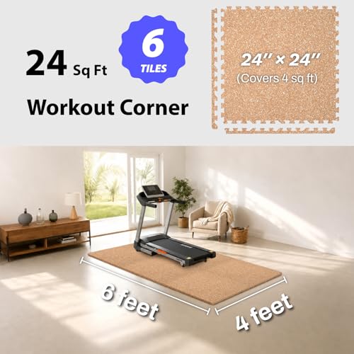 AIRHOP 1'' Ultra-Thick 24 Sq Ft Rubber Top Gym Flooring for Home Gym | 6 Tiles, High Density EVA Foam, Waterproof & Non-Slip Rubber, Interlocking Puzzle Mats, Heavy Duty Floor Protection, 24"x24" - color: Wood, size: 24 Sq Ft (6 Tiles)