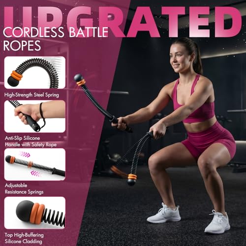 Chillchard Battle Ropes for Home Gym, Weighted Ropeless Battle Ropes | Cordless Battle Ropes with Adjustable Resistance Springs, Portable Home Workout Equipment for HIIT Cardio & Strength Training - color: Orange