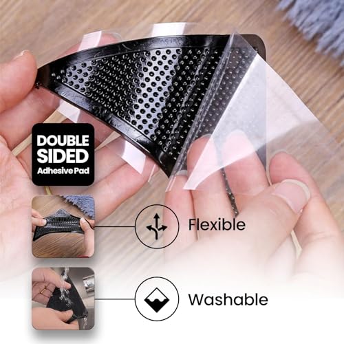Muddy Mat® Heavy Duty Non-Slip Reusable Rug Corner Pads - Double-Sided Adhesive Pad for Corners and Sides on Hardwood Floors, Area Rugs - Keep Your Rug in Place (Pack of 4)
