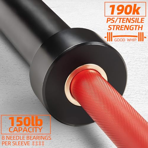 Fitvids Olympic Cerakote Barbell for Home & Commercial Gyms, 190K PSI Tensile Strength Rated for up to 1500LB Capacity - color: Red