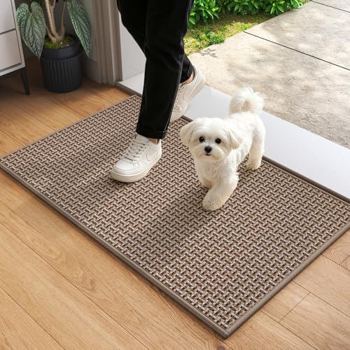 YDKGL Door Mat 17x30, Door Mat Indoor Entrance Dirt Resistant and Absorbent, Non-Slip Rubber Backing Front Door Mats, Easy Clean Low-Profile Doormat for Entryway, Front Door, Inside Entrance, Brown - color: A- Brown, size: 17"x30"
