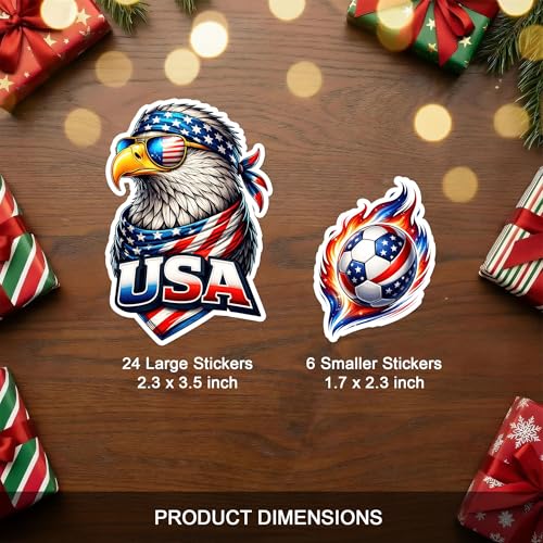 30 PCS USA Patriotic Stickers Pack, American Flag Vinyl Waterproof Sticker, July 4th Anniversary Independence Day Decals for Laptop Water Bottle Helmet Scrapbook Gifts for Adults Teen Student - color: Us Flag Sticker