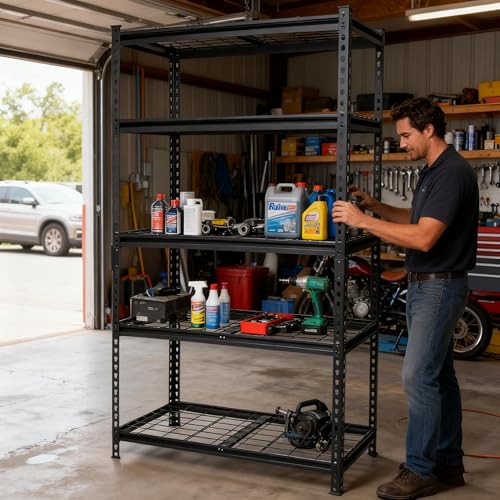 5-Tier Heavy-Duty Storage Shelves, 2250 LBS Load Steel Shelving Unit, Adjustable Boltless Garage Shelving, Sturdy Organizer for Garage, Kitchen, Gym, Shed (Black, 36''W x 18''D x 72''H) - size: 36''W x 18''D x 72''H