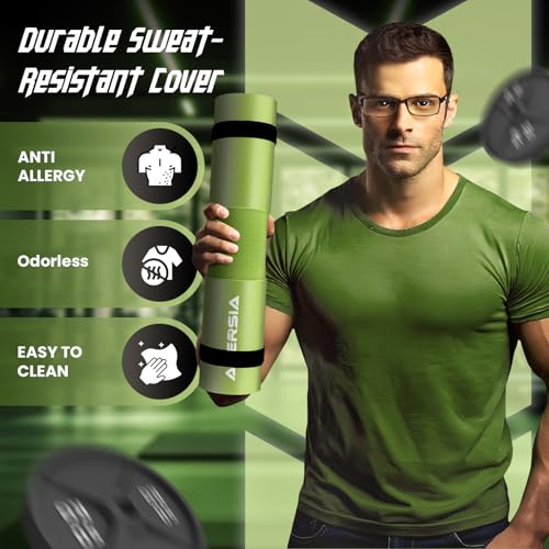 Barbell Pad for Squats & Hip Thrusts – 1.2” Extra-Thick High-Density Foam – Non-Slip Neck & Shoulder Support Cushion – Fits Olympic & Standard Bars – Quick On/Off Design + 2 Securing Straps - color: Green