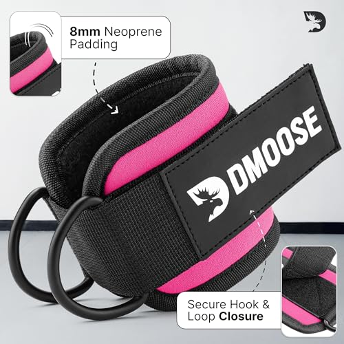DMoose Ankle Strap for Cable Machine - One Size Fit with Premium Padding, Workout Kickback Ankle Cuffs, Ankle Bands for Working Out, Booty Workouts, Leg Extension, Hip Abductors & Lower Body Exercises - color: Pink - Single