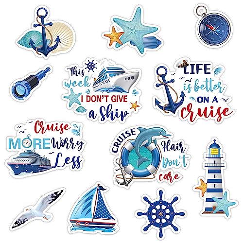 Kanayu 12 Pieces Cruise Door Magnets Decorations, Sea Navigation Ship Car Refrigerator Magnets Stickers Anchor Cruise Cabin Door Fridge Magnetic Decorations for Cabin Carnival Party(Classic Style) - style: Classic Style