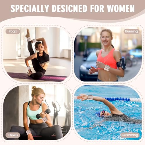 Wrist Weights Set of 2, Wearable Wrist Ankle Weights for Women & Men, Silicone Weighted Bangles Adjustable Arm and Leg Weights for Walking Yoga Pilates Running Dance Gym 2lb - color: Beige Pink