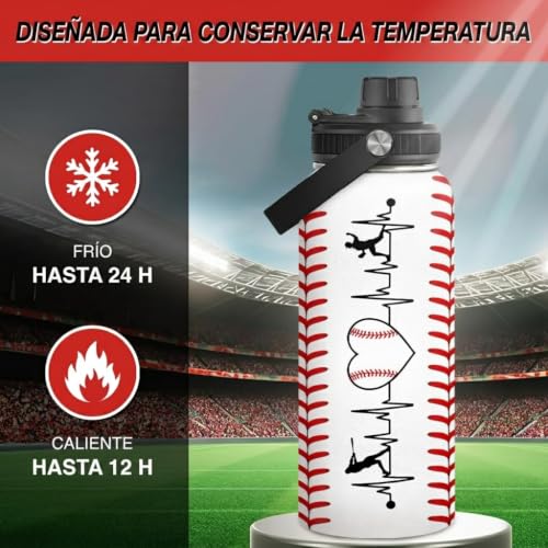 SANDJEST Baseball Water Bottle 32oz Stainless Steel Insulated Bottle for Men, Women, Sports Lovers - Baseball Gifts for Birthday, Christmas - color: Baseball 1