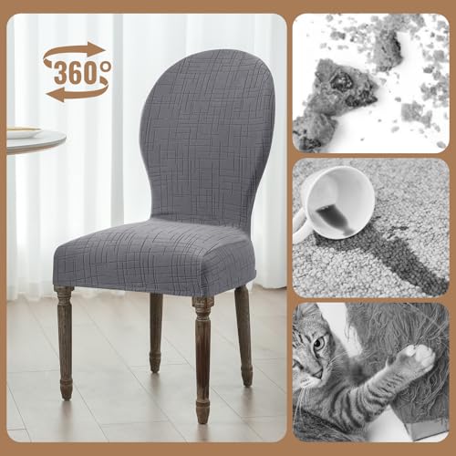 Round Back Dining Chair Cover Set 2/4/6, Curved Back Chair Covers Stretch Armless Dining Chair Slipcovers Mid Century Modern Chair Seat Protector for Kitchen, Home and Banquet (Dark Gray, Set of 2) - color: 2-dark Gray, size: Set of 2