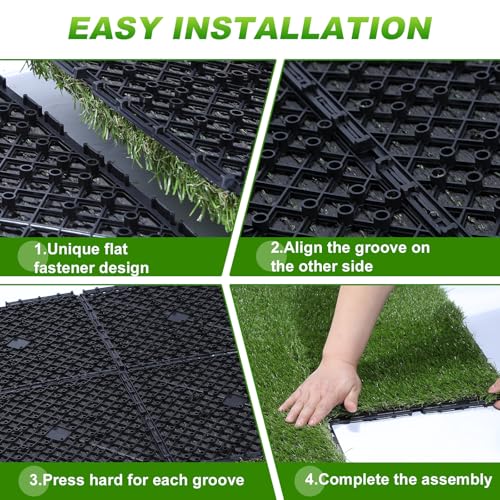Artificial Grass Tiles Interlocking Turf Squares Deck 9 Pack -12"x12" Indoor Outdoor Faux Grass Rug with Drainage Holes-Fake Grass Tiles Self-draining for Garden Lawn Landscape Balcony Decoration